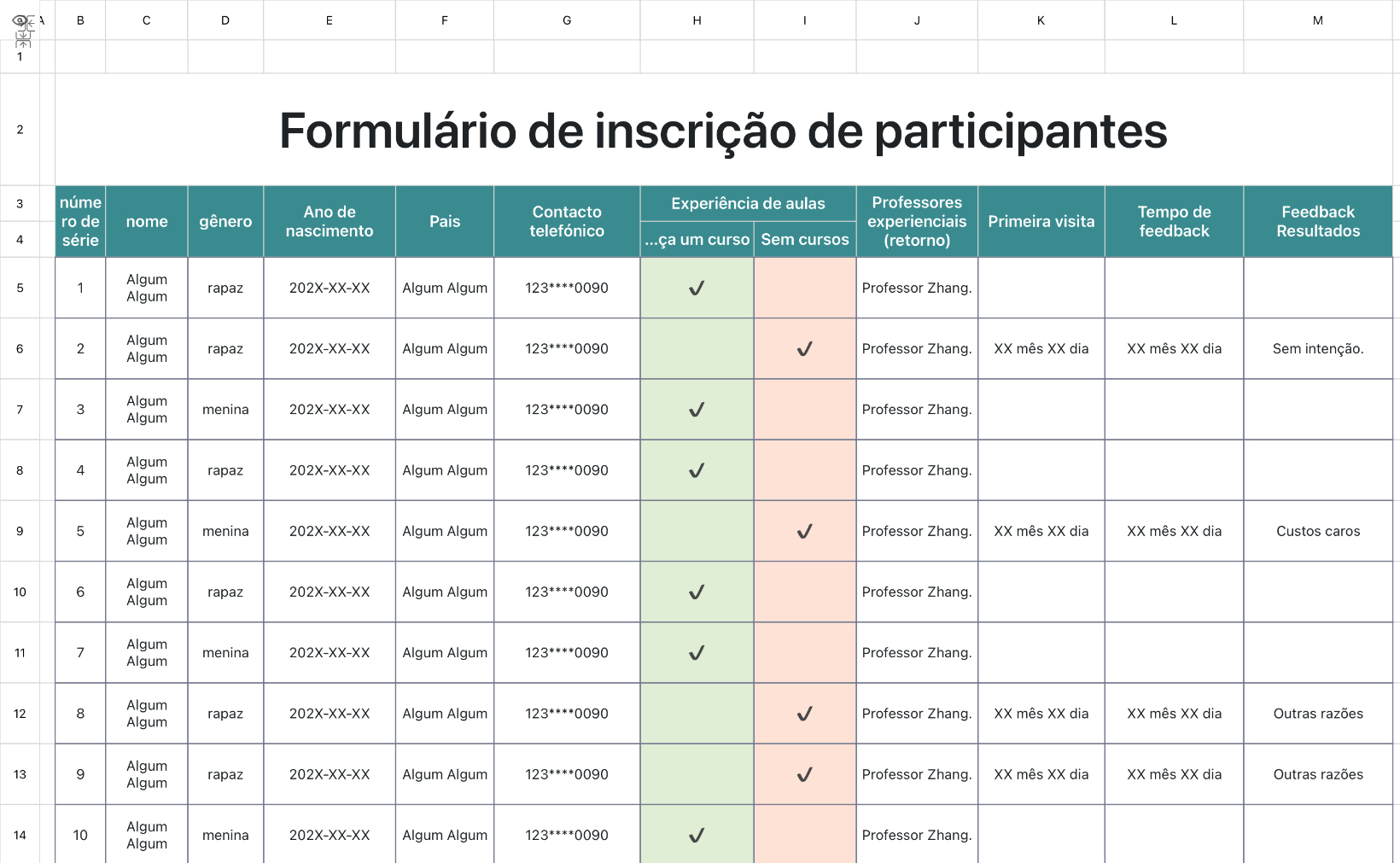 Formulário de inscrição de participantes